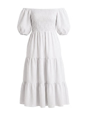 Dresses Apoella Ophelia Smocked Maxi Puff Sleeve Dress White Apoella
