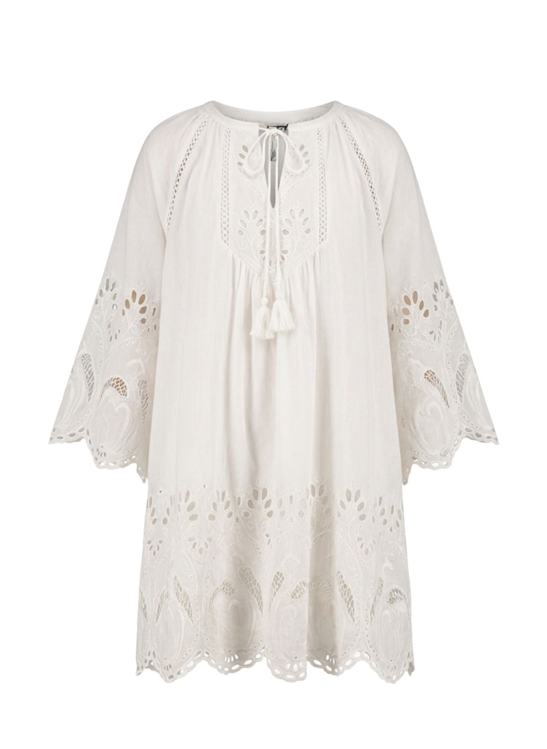 Dresses Scarlett Poppies Flamingo Oasis Embroidered Short Dress Antique White Apoella