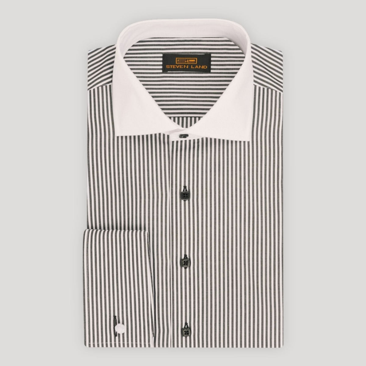 The Corcoran | White Contrast Spread Collar | French Cuff | 100% Cotton | Black