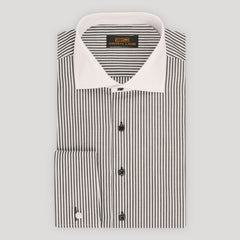 The Corcoran | White Contrast Spread Collar | French Cuff | 100% Cotton | Black