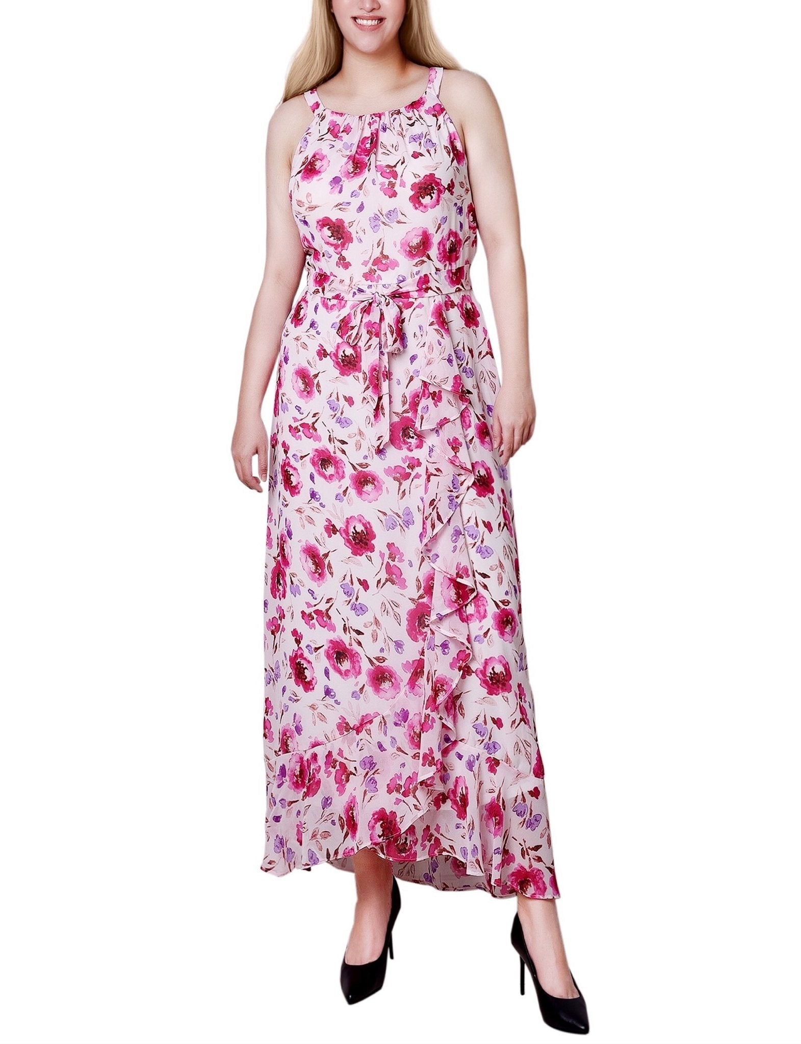Dusty Pink Halter Front Chiffon Maxi Dress - Petite - DressbarnMaxi Dresses