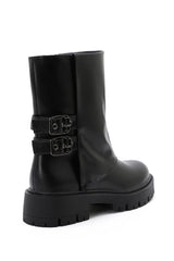 Faith Black Chunky Buckle Boots