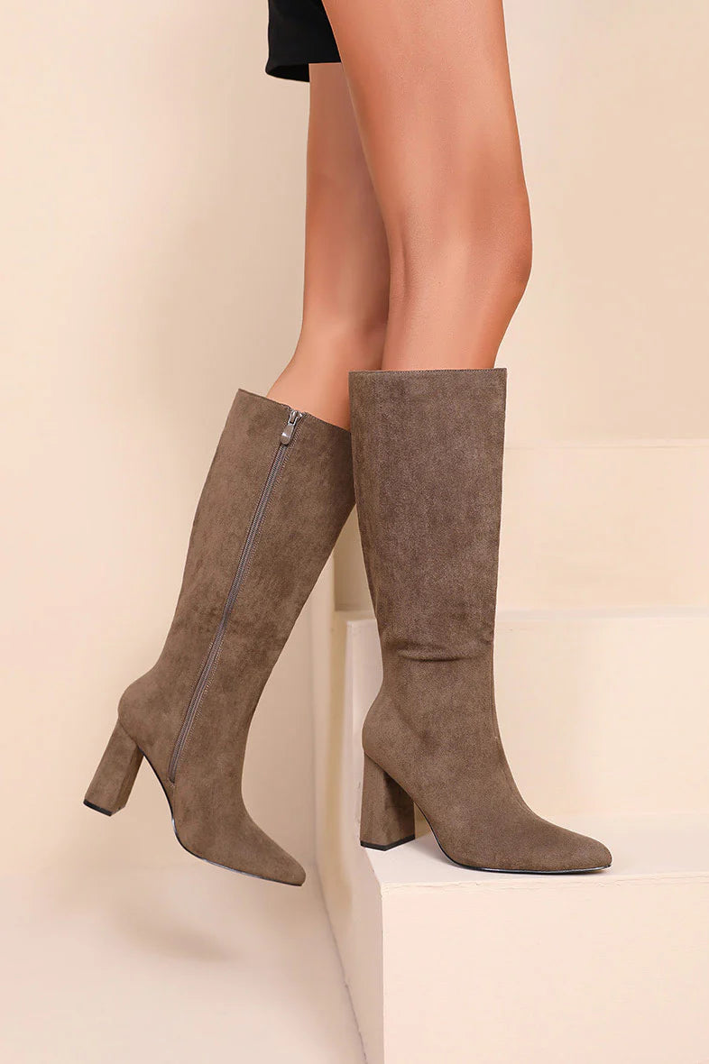 Aurora Khaki Suedette Knee High Boots