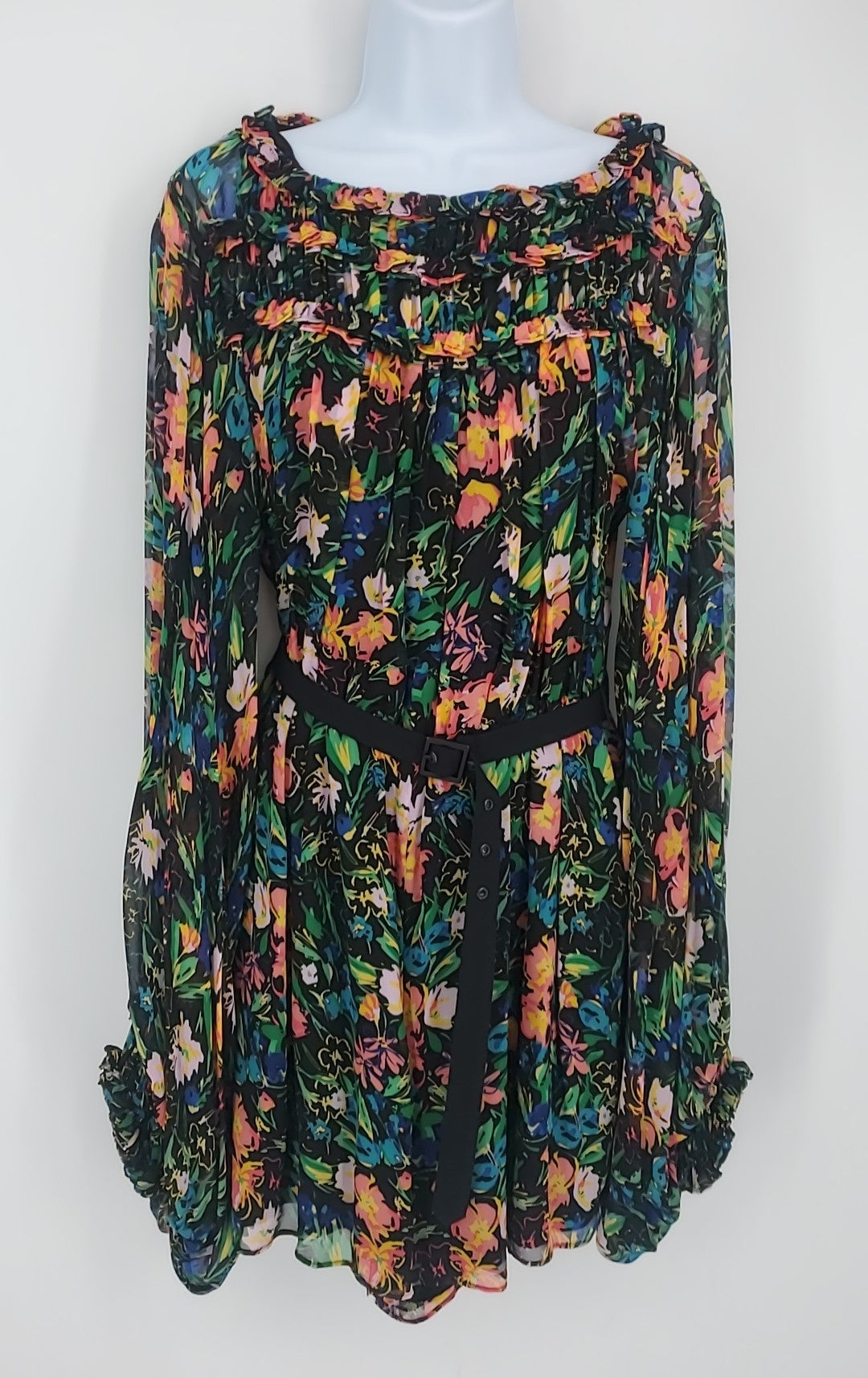 TED BAKER Black Green Multi Floral Print Longsleeve Size 1  (XS) Dress