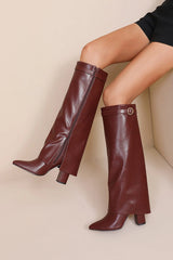 Mo Wine Fold Over Knee High Boots