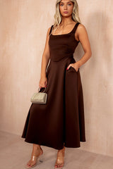 Henley Chocolate Square Neck Scuba Dress