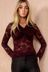 Julie Plum Lace Knot Front Top