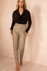 Rosalynn Taupe PU Faux Leather Trousers