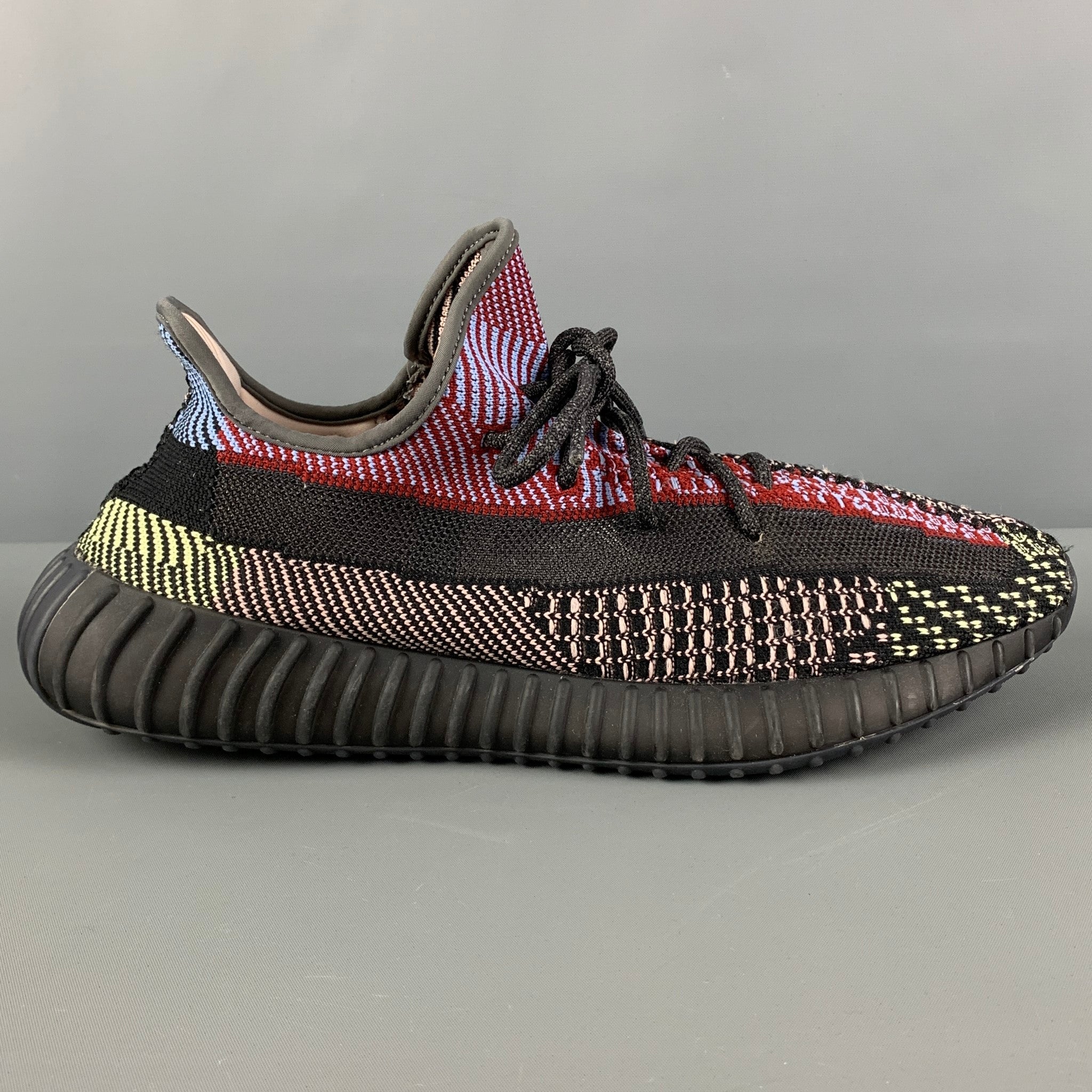 ADIDAS x YEEZY BOOST 350 V2 Size 12 Black Multi-Color Woven Mixed Fabrics Lace Up Sneakers