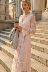 Margot Pink Sheer Lace Overlay Maxi Dress