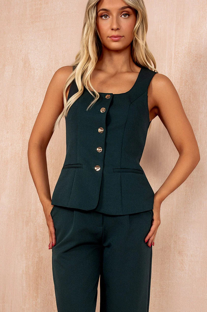Jamie Emerald Green Square Neck Waistcoat