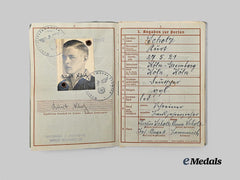 germany,_luftwaffe._a_wehrpaß_to_kurt_scholz,_k_i_a_over_france,_with_pilot’s_badge_award_document_e_medals__g61618_5