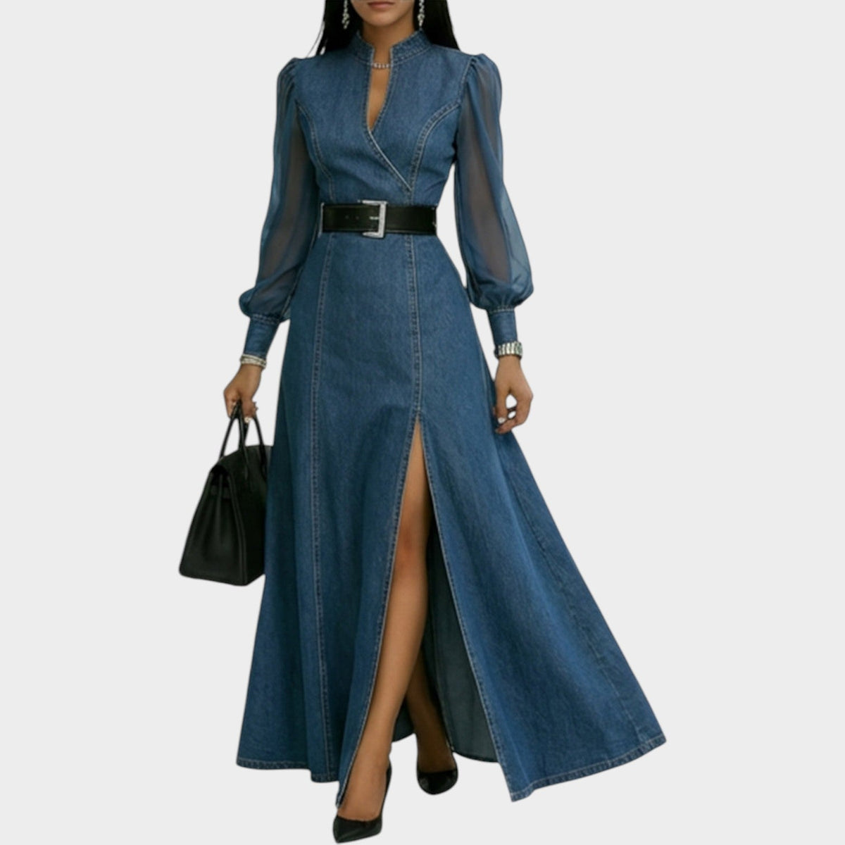 Structured Denim Maxi Dress