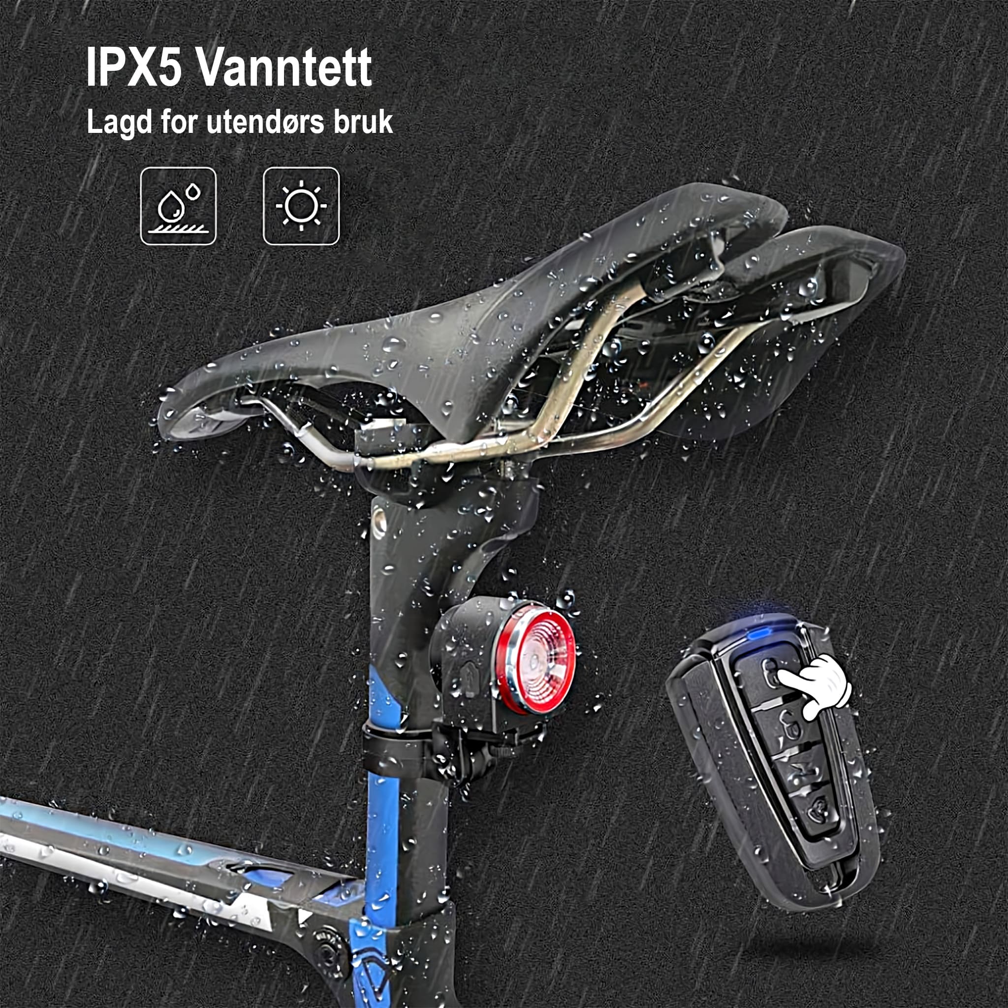 ebiketech Lumi A8 Pro v.2.0 intelligent sykkelalarm, smart bremselys, baklykt og elektronisk sykkelhorn - fjernkontroll - 115dB - ebiketech
