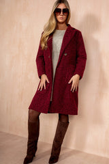 Angelina Burgundy Wool Double Breasted Coat