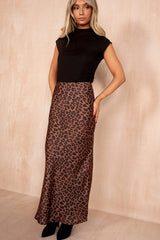 Felicity Leopard Print Satin Maxi Skirt