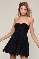 Edina Black Strapless Mini Dress - Front View