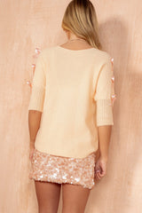 Kyle Peach Soft Knit Ribbon Detail Top