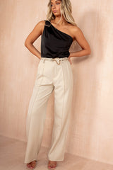 Calista Stone Belted Wide Leg Trousers