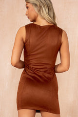 Cynthia Tan Faux Suede Sleeveless Mini Dress