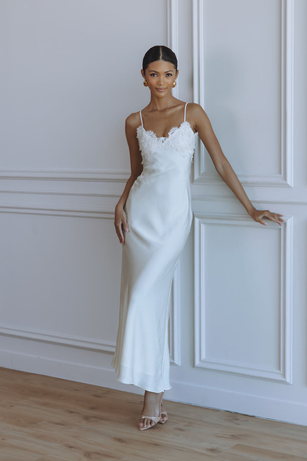 ELISAN LACE SATIN MAXI DRESS - IVORY