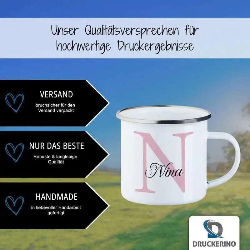 Emaille Tasse mit Namen | Motiv 3 | Nina - Druckerino