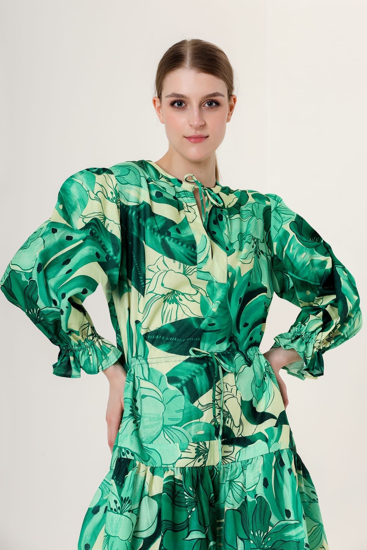 "green long sleeve dress" "green dress for women" "summer midi dress with sleeves"