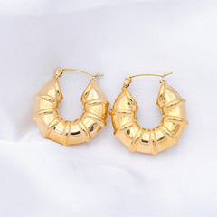 Stainless Steel Bamboo Hoop Earrings - Gold-Earrings-1-Glitters