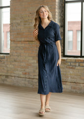 Essential Navy Short Sleeve Gauze Shirt Dress IC Dresses