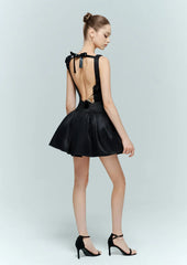 Etoile black backless mini dress back view with gold floral embellishments – Artel Retro