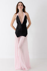 Structured Corset Dress with Flowing Slip Dress