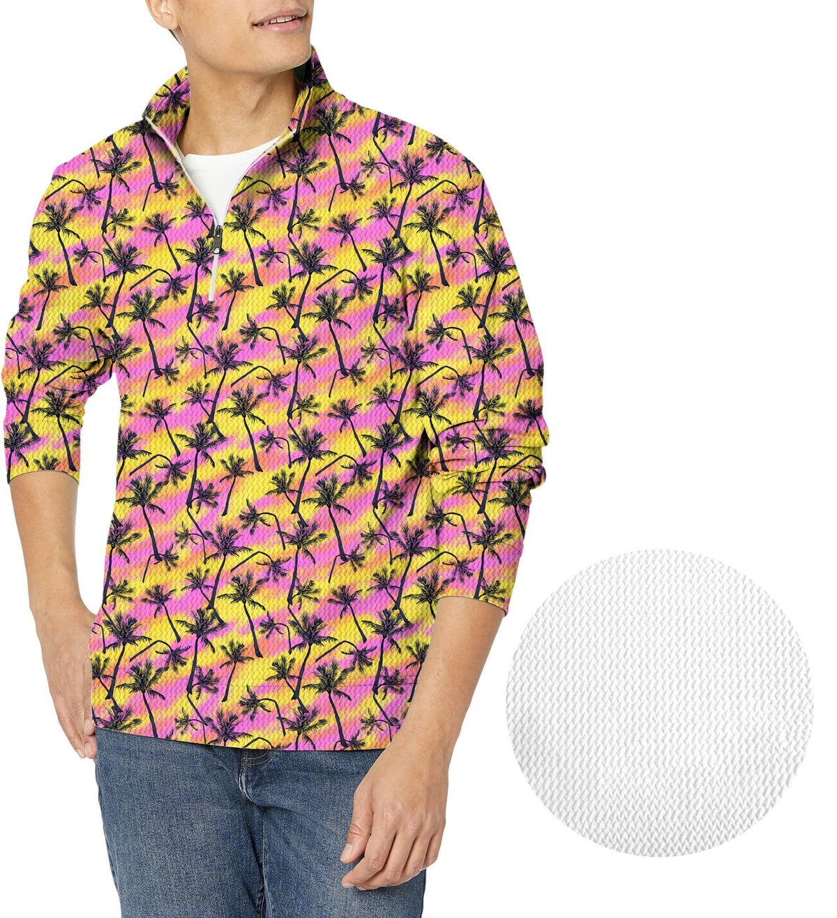 GRAPHIC PRINT-Men's Golf Waffle Zipper Pullover