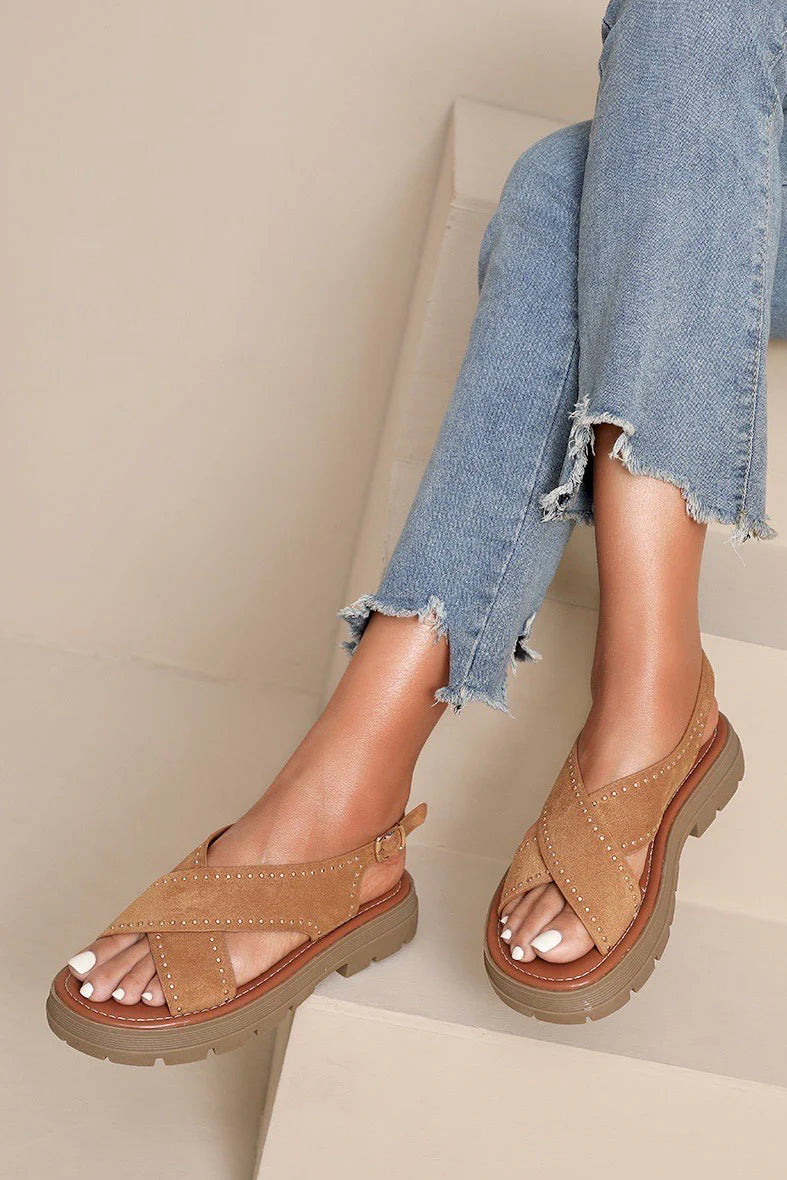 Selina Camel Studded Sandals
