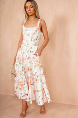 Yara Multi Floral Square Neck Midi Dress