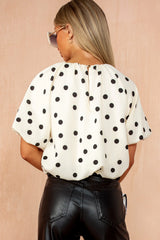 Bowie Cream Polka Dot Puff Sleeve Top