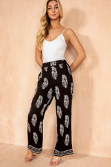 Tiana Black Border Print Wide Leg Trousers