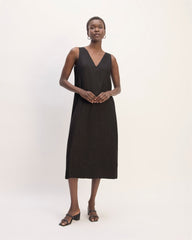 womens-linen-v-neck-midi-dress-black | primary