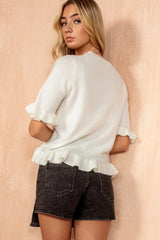 Jada White Soft Knit Frill Top