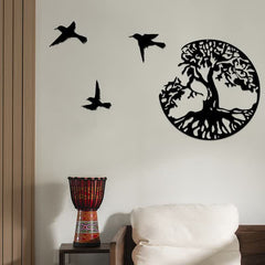 Árbol de la vida con tres pájaros, decoración de pared de metal.