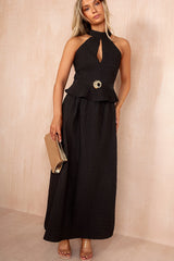 Pia Black Textured Maxi Skirt