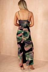 Juniper Multi Leaf Strappy Mesh Midi Dress