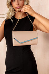 Saturn Nude PU Patent Detachable Chain Bag