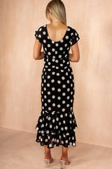 Roxy Black Chiffon Polka Dot Midi Dress