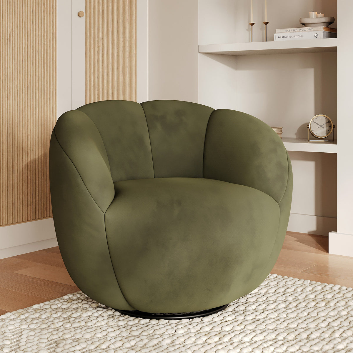 Fauteuil pivotant en velours vert foncé Yse