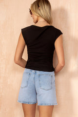 Babette Black Cotton Ruched Top