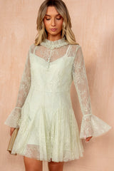 Orietta Sage Lace High Neck Dress