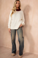 Tasha Burgundy Chunky Knit Oversized Jumper