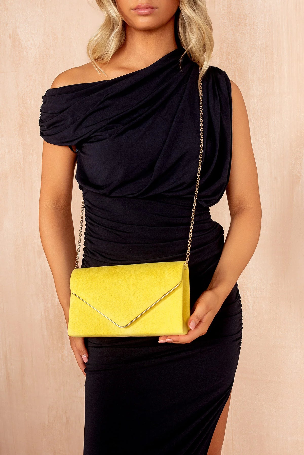 Pamela Yellow Suedette Detachable Chain Bag