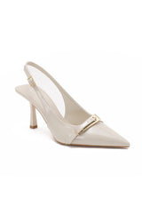 Quill Cream Patent Buckle Slingback Heels