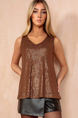 Mary Chocolate Sequin Sleeveless Top
